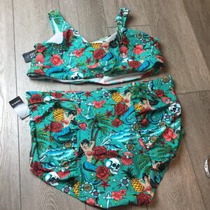 Torrid Aqua Metro Mermaid Tattoo Bikini Top and Bottom Size 4 NWT